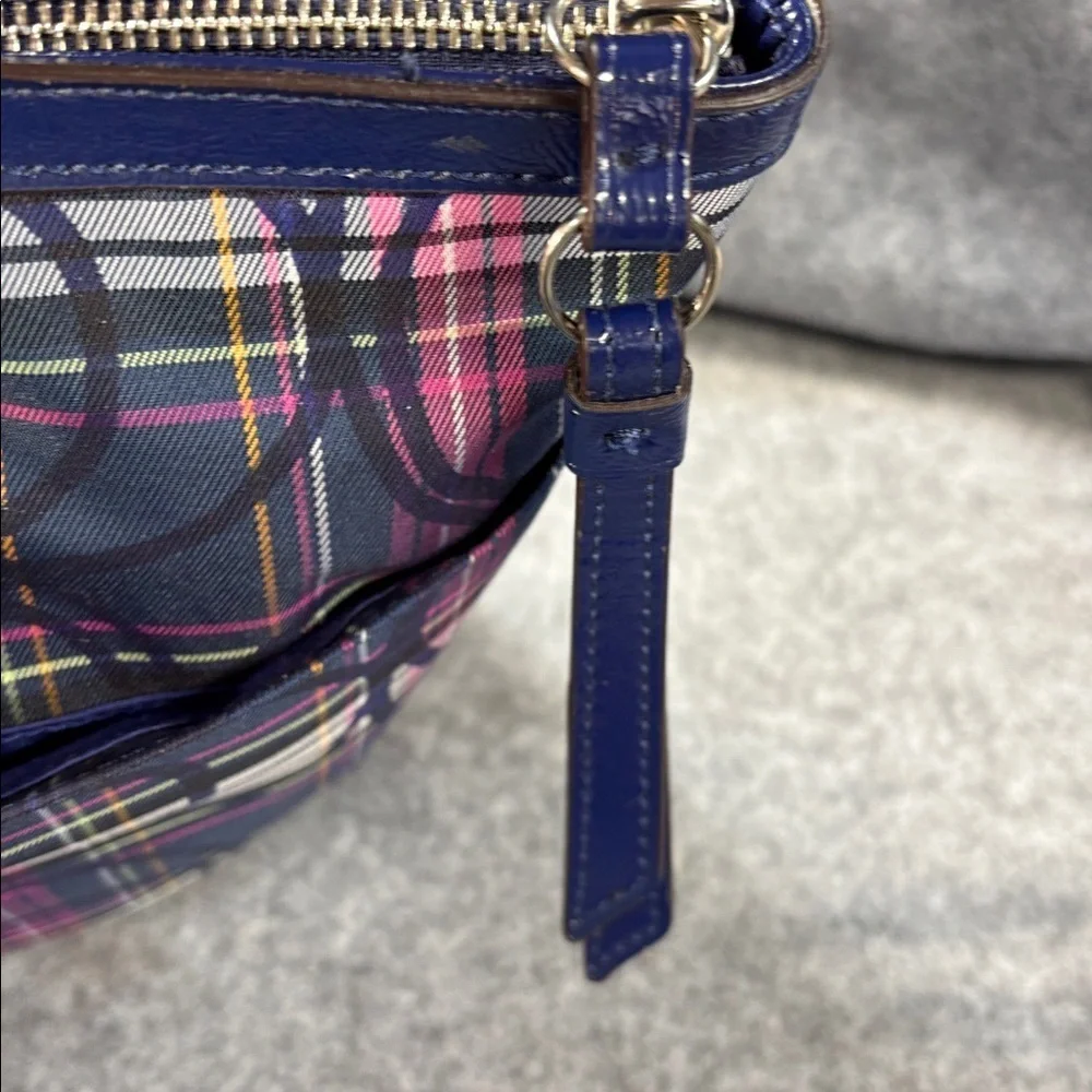 Coach Poppy leather trim Tartan Plaid Signature Bag Pink Purple Black Purse Bag